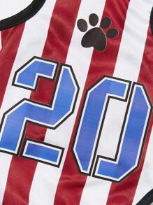 PETSIN 1入組舒適透氣寵物犬/貓足球背心，紅白條紋，印有數字和腳印，非常適合夏天使用 - 彩色 - 查看 2