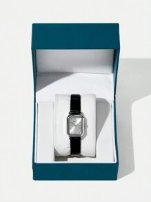 MOTF PREMIUM 女款小方形休閒時尚手錶，配皮革表帶，優雅腕錶 - 白色 - 查看 1