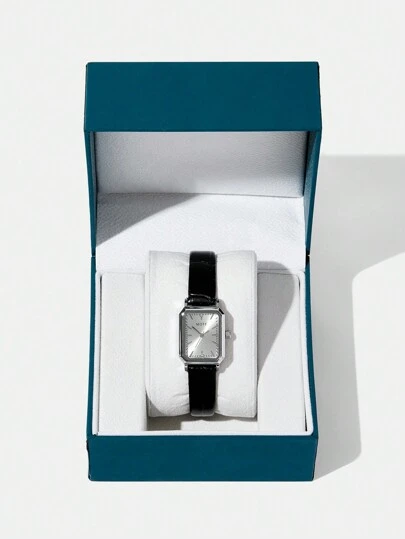 MOTF PREMIUM 女款小方形休閒時尚手錶，配皮革表帶，優雅腕錶