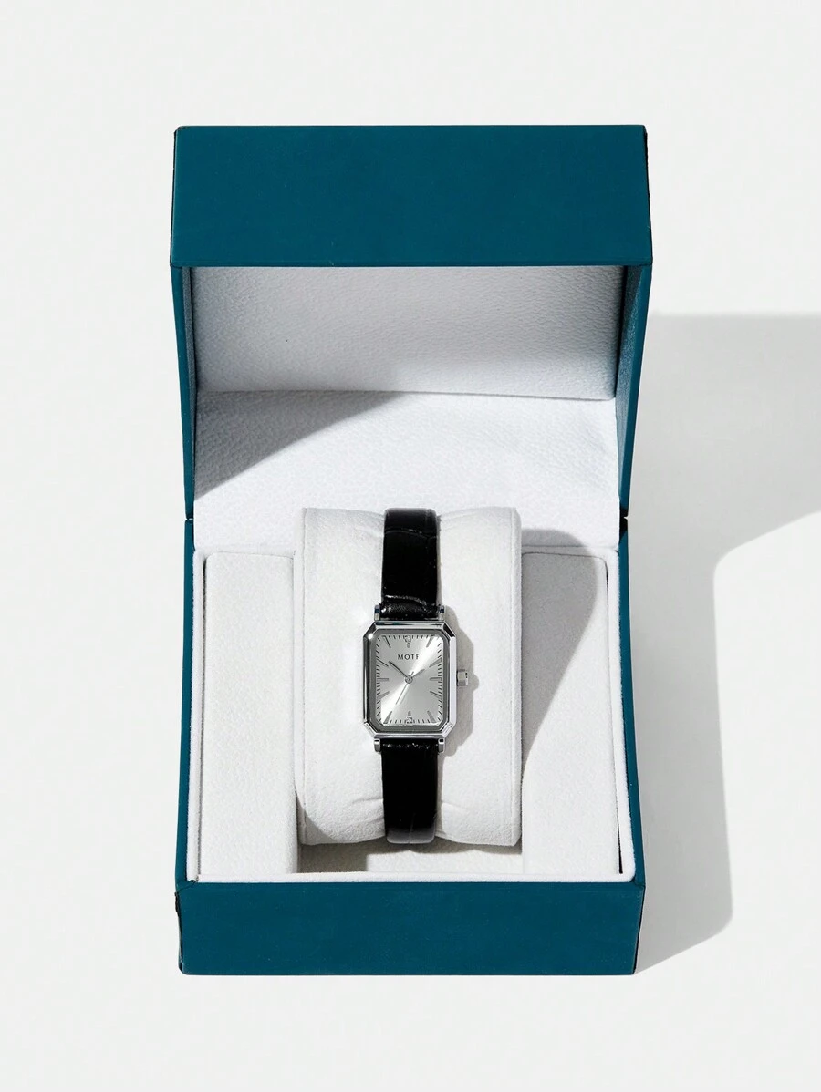 MOTF PREMIUM 女款小方形休閒時尚手錶，配皮革表帶，優雅腕錶 - 白色 - 查看 1
