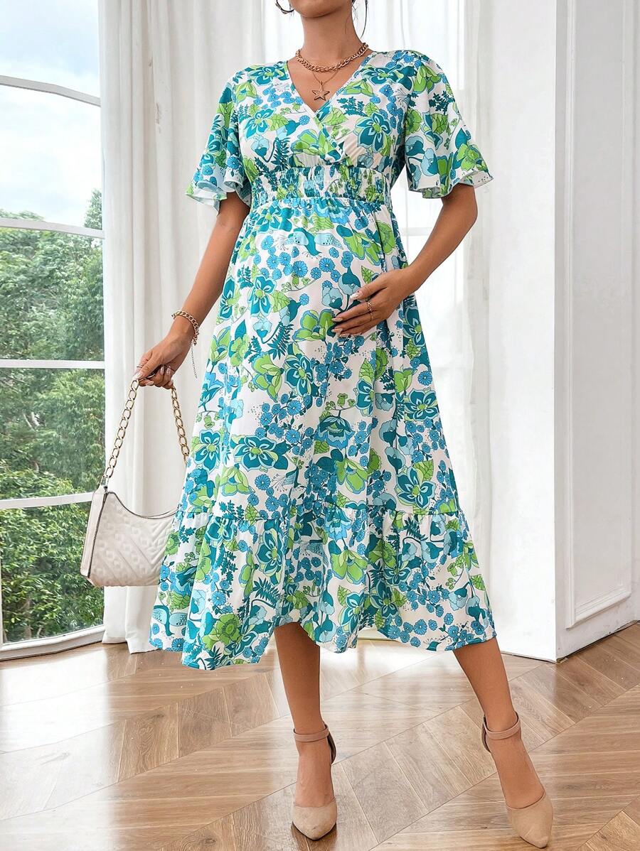 SHEIN Floral Print Casual Maternity Dress For Summer - Multicolor - View 1