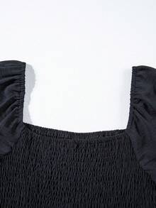 Acelitt 女士简约纯色圆领短袖连体裤，宽松版型，休闲日常穿着，黑色 - 黑色 - 查看 6