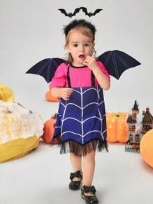 SHEIN Vestito da costume a tema pipistrelli per bambine per Ognissanti, con ali, elegante e raffinato outfit per eventi festivi, per feste di Ognissanti