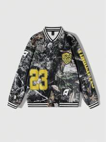 ROMWE MEN Street Life Herren Jacke mit Buchstaben- und Blumen Muster, Langarm Lässig Baseball Jacke für Frühling und Herbst - Verschiedenfarbig - Übersicht 3