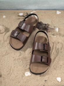 1pair Peep-Toe Comfortable & Fashionable All-Matching Non-Slip Beach Sandals For Boys - Brown - View 6