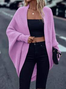 SHEIN LUNE كارديجان نسائي بأكمام طويلة بتصميم بسيط للاستخدام اليومي، ذو أكمام خفاش كاجوال بقصة مرتبة، لون بنفسجي محايد، مناسب للاستخدام اليومي والكاجوال في فصلي الربيع والخريف