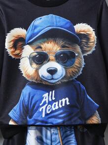 2pcs Young Boys Cute Bear Print Pullover Hoodie And Shorts Set, For School, Outdoor, Holiday, Casual Wear, Spring & Fall - Black - View 8
