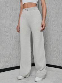 SHEIN Tall Drawstring Waist Knit Pants - Apricot - View 5