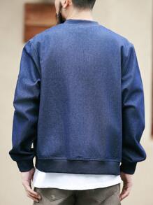 Manfinity Homme 男式复古水洗宽松蓝色牛仔飞行员夹克 - 深色水洗藍 - 查看 2