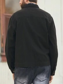 Manfinity Homme Giacca casual da uomo stile retrò in denim nero con blocchi di colore a forma di toro, modello bomber - nero - Visualizzare 2