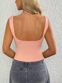 INAWLY Women Solid Color Ruched Short Crop Top With Side Slits For Summer - Pink - View 3