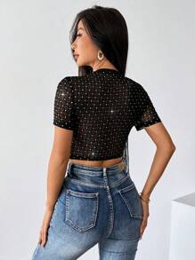SHEIN Privé Top corto sexy con brillos y flecos para mujer