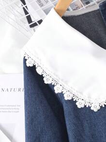 SHEIN Girls' V-Neck Long Sleeve Zipper Back Pleated Simple Dress - Blue - View 3