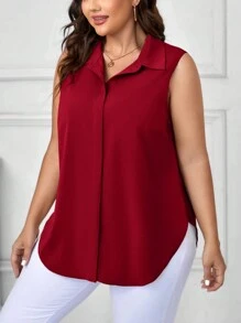 SHEIN Clasi Blouse sans manches minimaliste et unie pour femmes grande taille - Rouge foncé - Voir 1