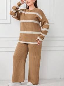 EURMUSE STRIPE DESIGN PLUS SIZE SWEATER CO-ORDS, For Winter - Multicolor - View 5