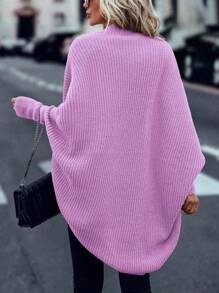 SHEIN LUNE كارديجان نسائي بأكمام طويلة بتصميم بسيط للاستخدام اليومي، ذو أكمام خفاش كاجوال بقصة مرتبة، لون بنفسجي محايد، مناسب للاستخدام اليومي والكاجوال في فصلي الربيع والخريف