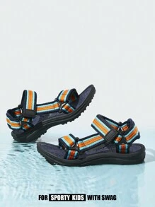 JNSQ Children Spring Summer Striped Road Sports Sandals Lightweight Breathable Anti-Skid Wear-Resistant Quick-Drying Two-Row Buckle Easy To Put On And Take Off School Season Campus Shoes - Multicolor - View 4