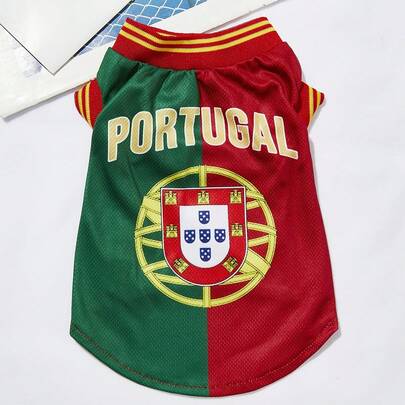 PETSIN Camisola de Futebol para Gato/Cão de Estimação em Vermelho e Verde com Design de Blocos de Cor e Listras Impressas e Punhos de Contraste com Ribetes, Adequado para Todos os Animais de Estimação