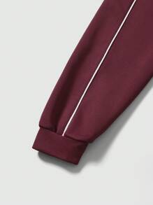 Teenage Girls' Retro V-Neck Oversized Number & Letter Print Sweatshirt, Casual Sports Pullover - Burgundy - View 4