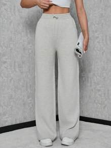 SHEIN Tall Drawstring Waist Knit Pants - Apricot - View 1