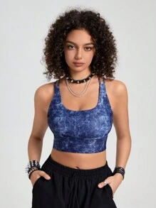 Easithlete Women's All-Over Print Racerback Sports Bra - Royal Blue - View 4