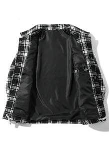 Manfinity Homme Chaqueta casual de manga larga con botones, cuello de solapa y bolsillos, con estampado a cuadros para hombres