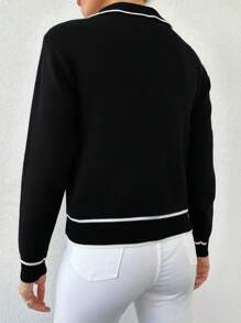 EURMUSE Women'S Contrast Trim Button Down Cardigan - Black - View 2