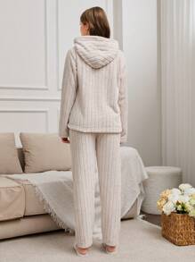 EURMUSE 2Pcs Pelush Panda Embroidery Detail PJ Set - Beige - View 2