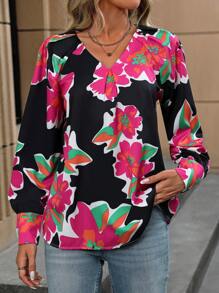 SHEIN LUNE Áo sơ mi nữ, áo sơ mi mùa hè, áo xếp ly, áo sơ mi dài tay - Nhiều màu - Xem 6