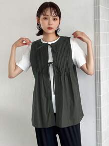 FRIFUL Women's Solid Color Simple Sleeveless Tie-Up Tank Top For Everyday Wear,Fall Clothes - Green - View 5