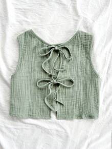 Soleia WYWH Women's Casual Loose Backless Tie Textured Fabric A-Line Tank Top - Green - View 3