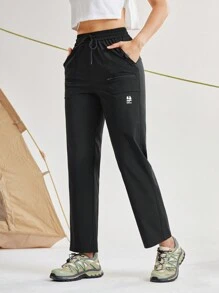 In My Nature 女士字母印花抽绳腰部拉链口袋直腿户外裤