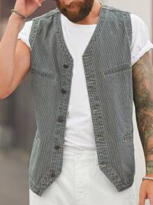 Manfinity Homme 复古美式休闲男士竖条纹牛仔背心