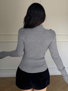 DAZY Women's Contrast Color Patchwork Hollow Out Turtleneck Sweater,Long Sleeve Tops,Fall Clothes - Grey - View 5