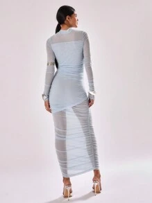 MUSERA Sexy Sheer Mesh Ruched Detail Long Dress Elegant Spring Summer Vacation Party Sheer Wedding Guest
