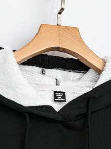 SHEIN LUNE 4XL Plus Kích thước màu tương phản có mũ trùm đầu dài tay Áo nỉ lông cừu dành cho nữ, mùa thu đông - màu đen - Xem 4