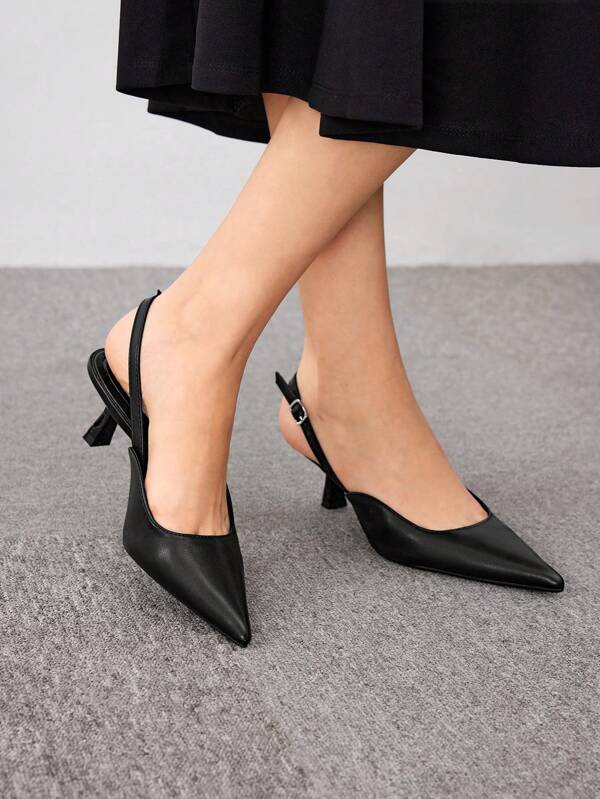 CUCCOO BIZCHIC Zapatos de mujer de punta afilada con tacón de gatito, elegantes, negros, con correa en el talón, para verano, graduación, tacones de baile de graduación, vacaciones, rebajas de verano, básicos elegantes, casual de oficina, elegante de oficina, Navidad, otoño, Año Nuevo, fiestas