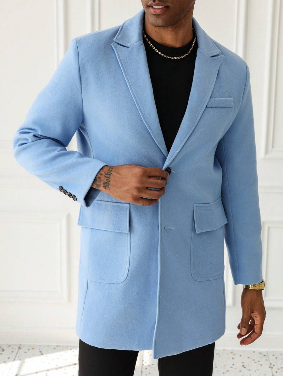 Manfinity Mode 男士纯色简约休闲长袖外套 - 藍色 - 查看 1