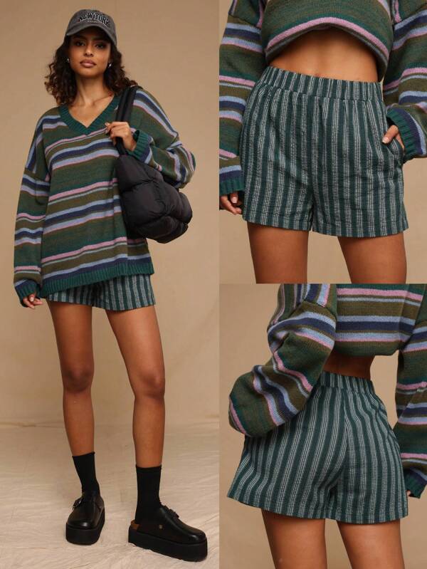 Forever 21 Retro Casual Stripe Women Short Pants Simple Daily Wear