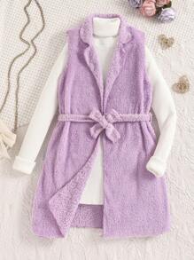 SHEIN Áo khoác Cinched thoải mái cho bé gái thường ngày - Màu tím - Xem 1