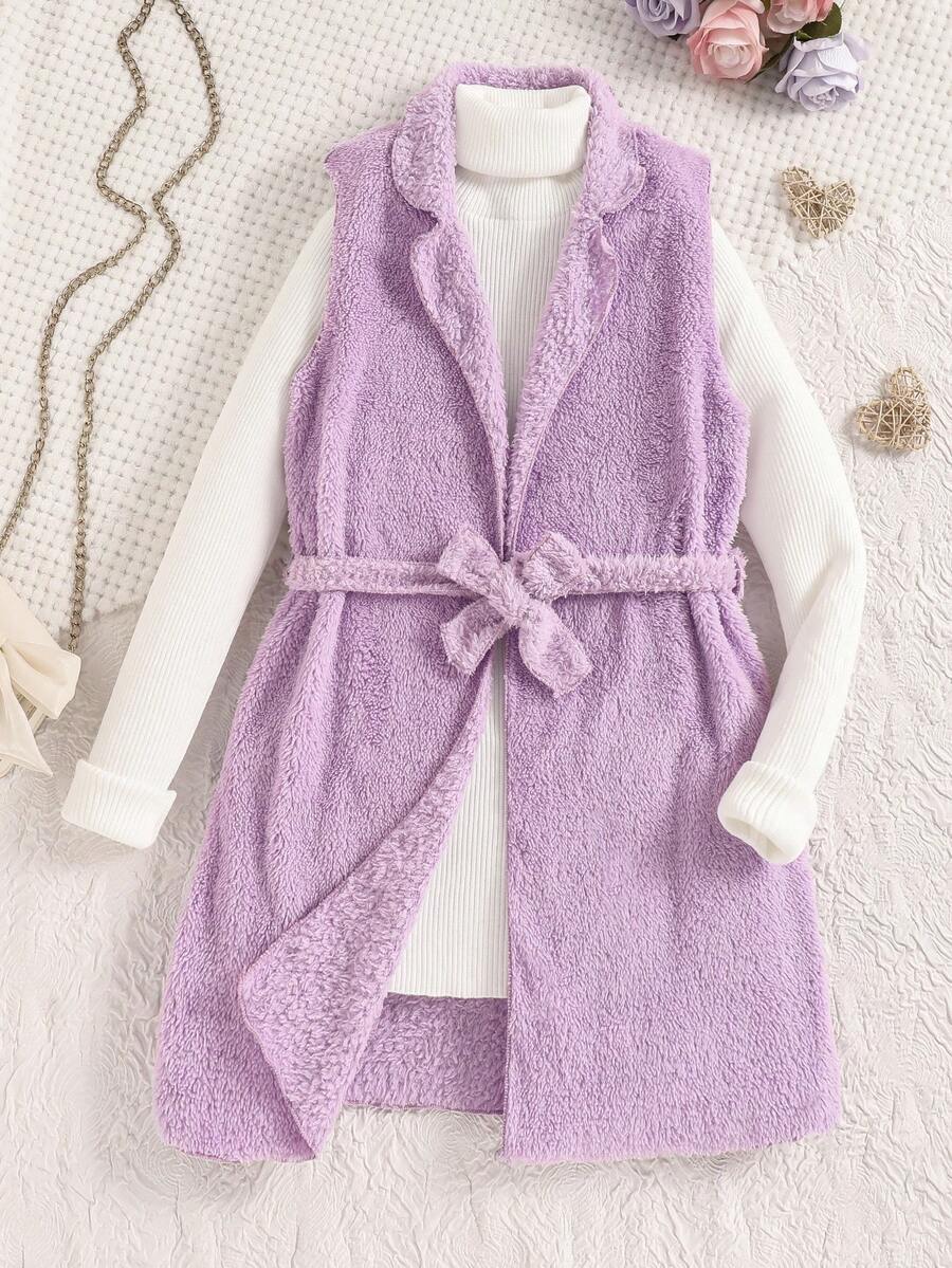 SHEIN Áo khoác Cinched thoải mái cho bé gái thường ngày - Màu tím - Xem 1