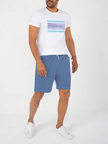 EURMUSE Men's Simple Printed Drawstring Shorts - Blue - View 5