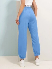 RueChic Drawstring Waist Slant Pocket Joggers - Baby Blue - View 2