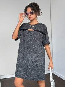 SHEIN Teenager Mädchen Gestricktes zerrissenes Cut Out lässiges Kurzarm-Kleid mit lockerer Passform