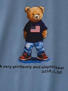 Tween Boy Pajamas Set, Bear Print Round Neck Short Sleeve + Shorts, Casual Loose 2pcs Loungewear Set - Multicolor - View 4