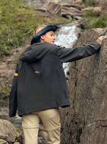 In My Nature Women Hooded Color Blocking Zip-Up Outdoor Raincoat Jacket - Black - View 2