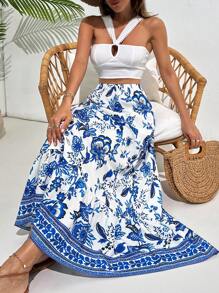 RueChic Printed Wide Shirt Two Pieces Sets