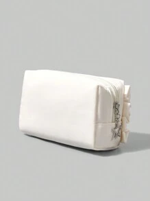 ROMWE Kawaii Women Retro Cute Rhinestone Bow Coin Storage Cosmetic Bag + Star Pull Card - White - View 5