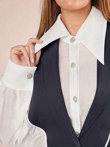 Hauture Layered Lapel Ruffle Sleeve Blouse - Dark Grey - View 2