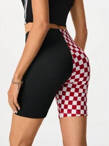 SHEIN EZwear Women's Streetwear Sportswear Blockcore Sport Checkerboard Print Patchwork Leggings
